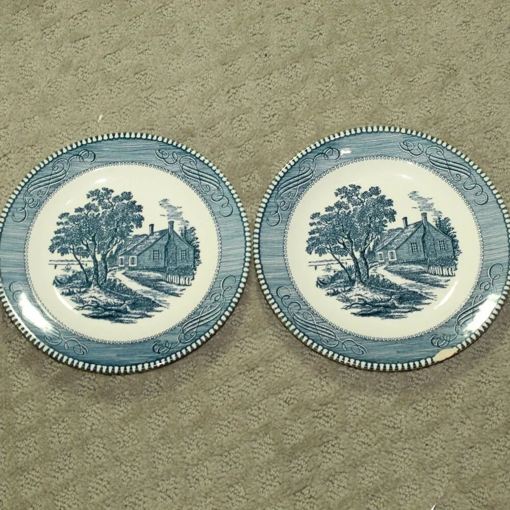 Set of 2 Currier & Ives Lake House Washington's Birthplace 7.25